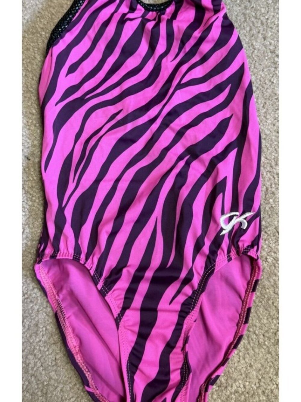 GK Leotard Child Medium CM Pink Black W/Black Sparkle Trim Sleeveless Dance